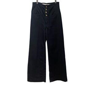Moto Dark Blue High-Waisted w/Button-flyers Wide Leg Flare Jeans 6